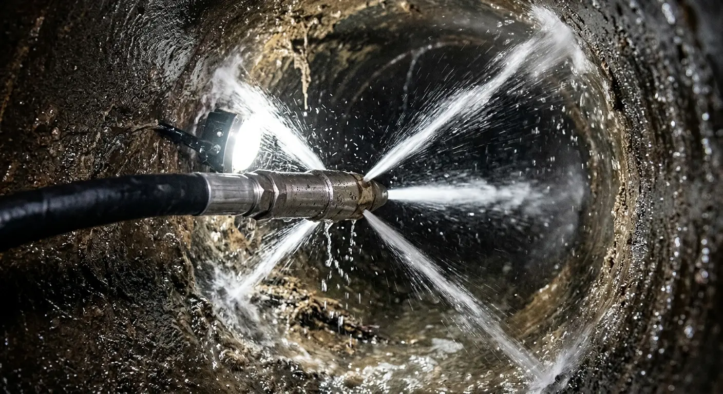 High-pressure hydro jetting nozzle cleaning sewer pipe for Trenchless Sewer Repair in Niles